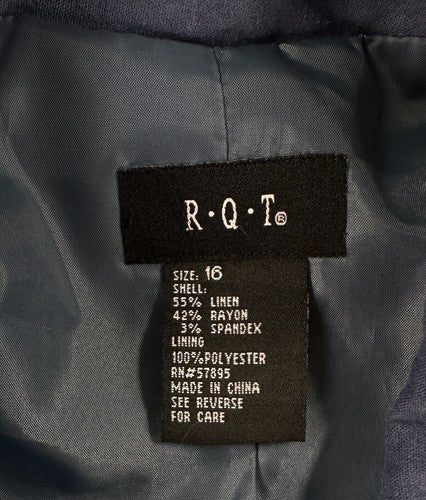 R.Q.T. Linen Blend Jacket Size 16 Blue Lined Snap Front Womens