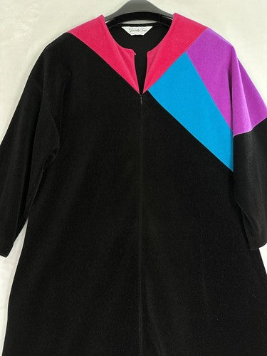 Vintage Vanity Fair Housecoat Medium Robe Zipper House Coat Velour Black Pink