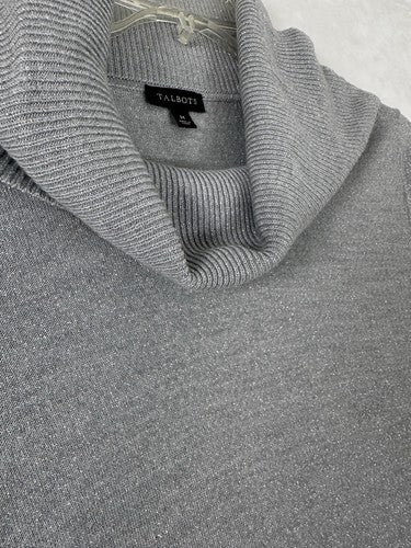 Talbots Medium Cowl Neck Sweater Turtleneck Gray Silver Metallic Top Womens