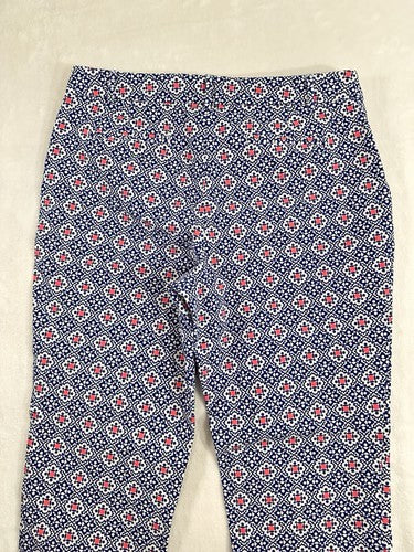 Charter Club Newport Slim Crop Pants 12 Blue Print Womens Cotton Stretch