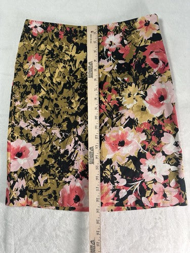 J Jill Skirt 2 Petite 2P Floral Print Short Pencil Cotton Stretch Pink Green