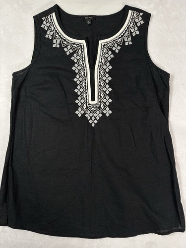 Talbots Top Size 4 Small Linen Blend Sleeveless Embroidered Black
