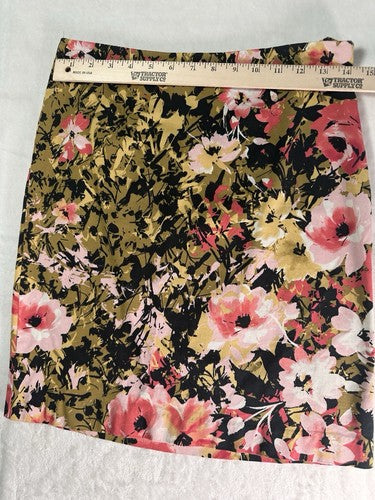 J Jill Skirt 2 Petite 2P Floral Print Short Pencil Cotton Stretch Pink Green