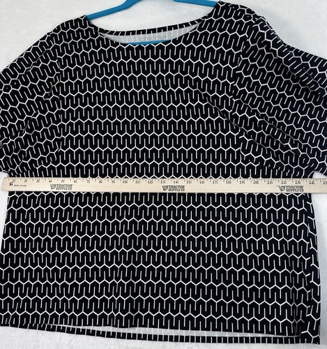 Chicos Size 3 Top XL Short Sleeve Black White Geometric Print Womens