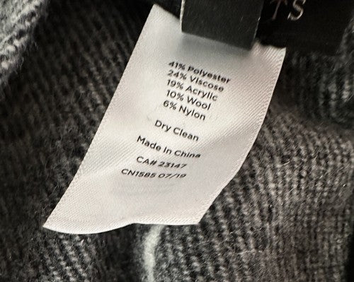 Talbots Ruana Medium Large Ruffle Plaid Poncho Wrap Black White Wool Blend