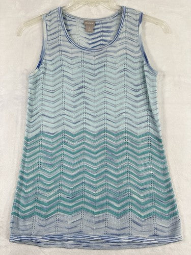 Chicos Size 0 Top Wavy Striped Sweater Tank Sleeveless Small Blue Rayon Womens