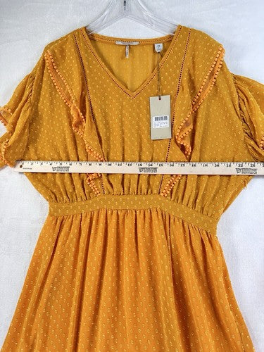 Scotch & Soda Dress Large Yellow Ruffled Swiss Dot Lined Short Womens NWT