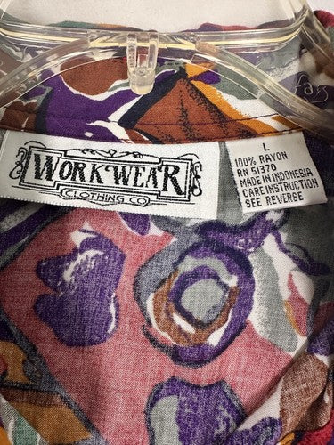 Vintage 90s Shirt Womens Large Button Up Hipster Rayon Short Sleeve Shoulder Pad