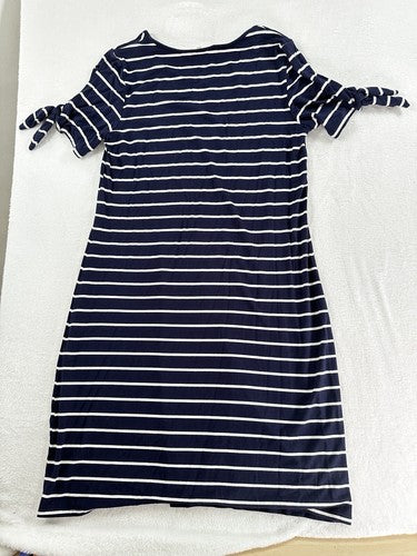 Westport Dress Medium Navy Blue Striped Jersey Knee Length Stretch Lightweight