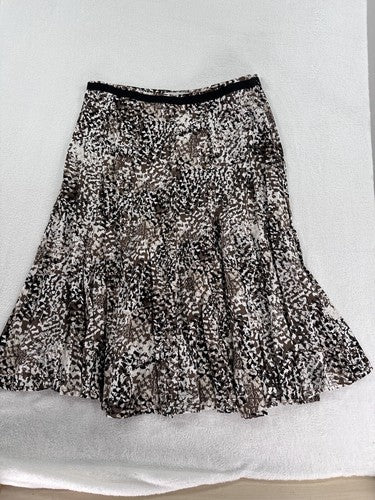Christopher Banks Skirt 6P Petite Knee Length Black Brown Print Summer Rayon