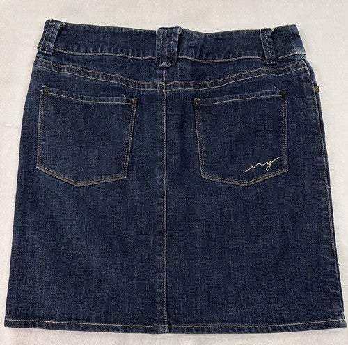 York & Company Denim Skirt Size 8 Dark Blue Jean Womens Pockets NEW