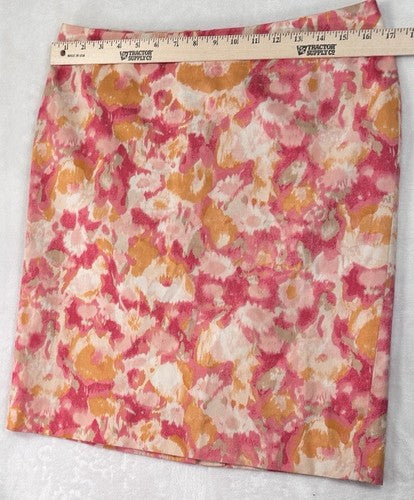 Talbots Pencil Skirt 8 Petite Pink Yellow Knee Length Lined 8P Womens Cotton