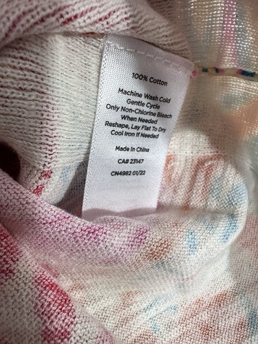 Talbots Sweater XL V Neck Pullover Cotton Paisley Print Red Blue Pink 3/4 Sleeve