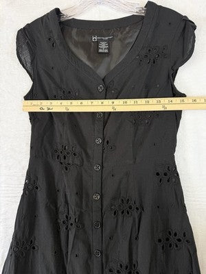 Boston Design Studios 4 Womens Dress Black Eyelet Sleeveless Fit Flare Cotton