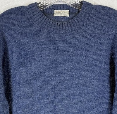 Vintage Shetland Wool Crewneck Sweater Mens Medium Blue 70s Lord Taylor Pullover