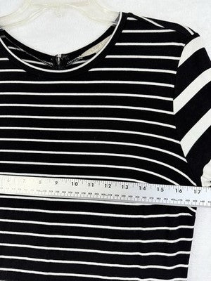 Ann Taylor LOFT Dress 6 Long Sleeve Jersey Knit Black White Striped  Women