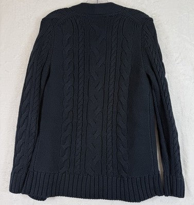 LL Bean Cardigan Sweater Womens Small Navy Blue Cable Knit Buttons 100% Cotton