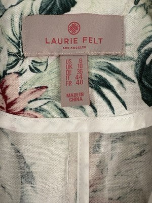Laurie Felt Size 6 Jacket Floral Print Blazer Linen Blend 3/4 Sleeve Womens