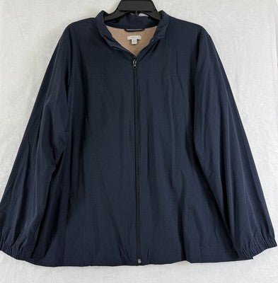 J Jill Fit Jacket XL Navy Blue Nylon Windbreaker Knit Lining Full Zip Womens