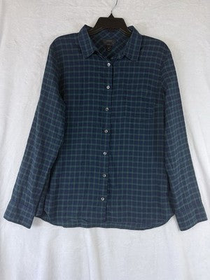 J Crew Boy Fit Shirt 14 Womens Green Blue Plaid Long Sleeve Top Button Up