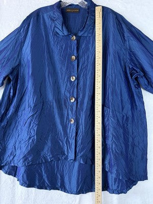 Eleven Stitch Design Top Large Blue Silk Crinkle Blue Purple Lagenlook Women