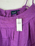 Gap Swing Dress Large Purple Cotton Gauze Mini Sleeveless Embroidered Womens New
