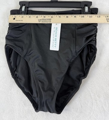 Beach Betty by Miracle Brand Shirred High Waist Black Bikini Swim Bottom Small