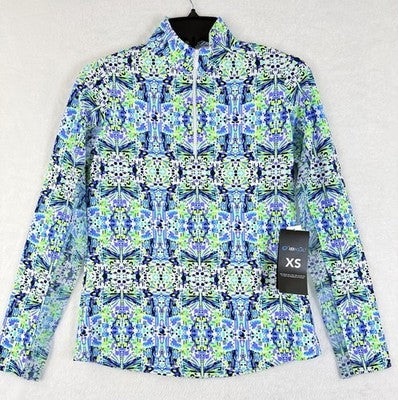 IBKUL Womens Long Sleeve Top XS 1/4 Zip Mock Neck Ridley Blue Green Purple Golf