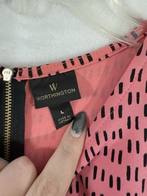 Worthington Large Top Womens Pink High Neck Sleeveless Tiered Zip Back Shell