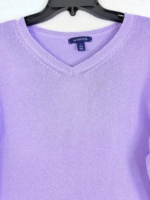 Lands End Sweater Large Womens Lavender Purple Cotton Blend V Neck
