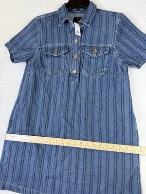 Gap Denim Mini Dress XS Women Blue Short Sleeve Boho Striped Pockets New NWT