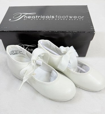 Theatrical Footwear Tap Shoes 9.5 Kids Girls White Bow Dancing New