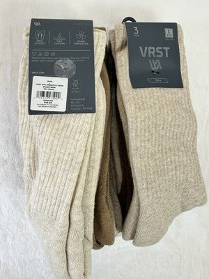 VRST Crew Socks Brown Sand Beige Mens 8-13 Large Cushioned Lot 6 Pairs DSG New