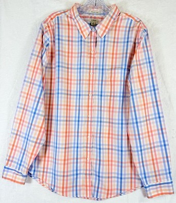LL Bean Womens XL Shirt Wrinkle Free Pinpoint Oxford Button Up Plaid Long Sleeve