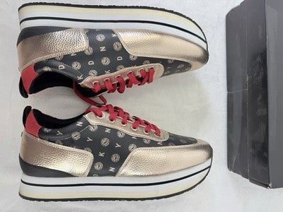 DKNY Sneakers Womens 11 Poly Metallic Rose Logo Lace Up Thick Sole Shoes