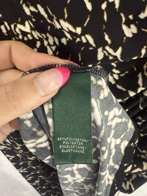 Lauren Ralph Lauren Faux Wrap Dress 6 Womens Black Tan Abstract Print Stretch