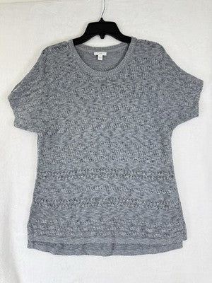 J Jill Sweater Small Short Sleeve Gray Open Knit Lightweight Beachy Womens