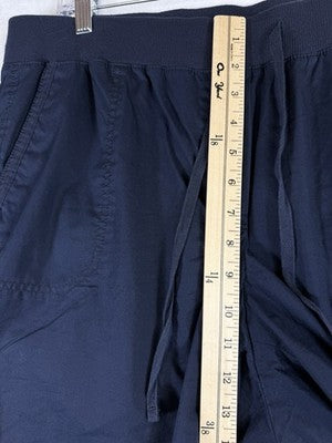 Talbots Easy Drawstring Pants 14W Navy Blue 100% Cotton Pull On Womens