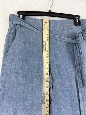 J Crew Crop Pants 4 Blue Chambray Lightweight Pull On 100% Cotton Womens