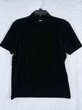 Vintage Talbots Top Medium Black Velour Mock Neck Short Sleeve Women Made In USA