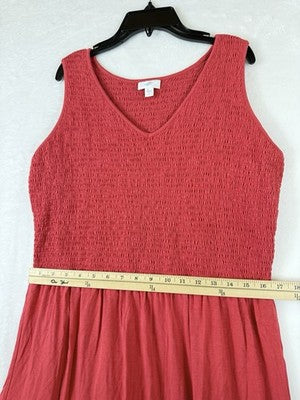J Jill Large Tall Dress Midi Fit And Flare Knit Pink Sleeveless Ruched Women