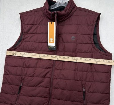 Timberland Puffer Vest XXL Mens Axis Peak Durable Water Repellent Burgundy New