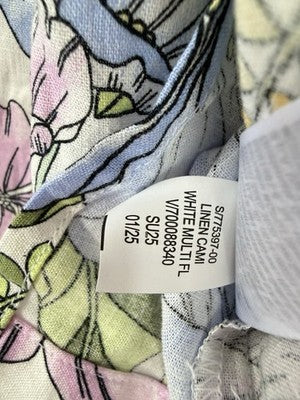 Gap Body Top Small Women Linen Blend Swing Cami Floral Pink Blue Sleeveless New
