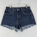 Levis 501 Jean Shorts Women 27 Button Fly Fringe 3” Blue Denim Premium Jeans
