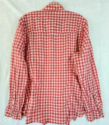 Gap Western Shirt Pearl Snap Womens XXL Pink Gingham Cotton Lightweight Roll Tab