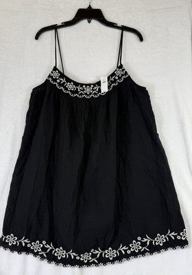 Gap Swing Dress Large Black Cotton Gauze Mini Sleeveless Embroidered Womens New