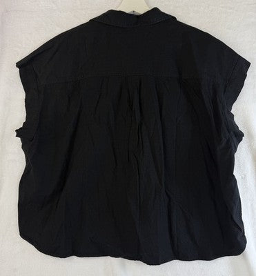 Gap Linen Blend Crop Shirt Large Tall Womens Black Button Up Short Sleeve Women