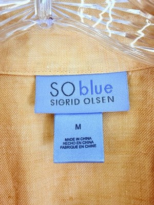 Sigrid Olsen Linen Top Medium Long Sleeve Blouse Button Up Orange Shirt So Blue