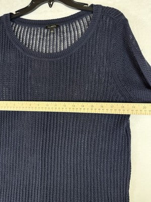 Talbots 100% Linen Top Large Womens Blue Open Knit Sweater 3/4 Sleeve