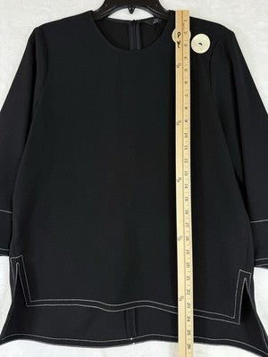 Zara Top Small Women Black Button Shoulder Blouse 3/4 Sleeve
